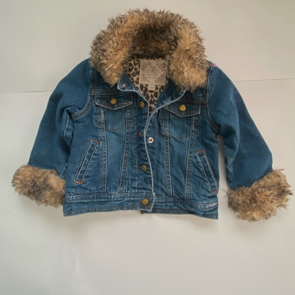 Place Blue Denim Mob Baby Jacket with Brown Faux Fur